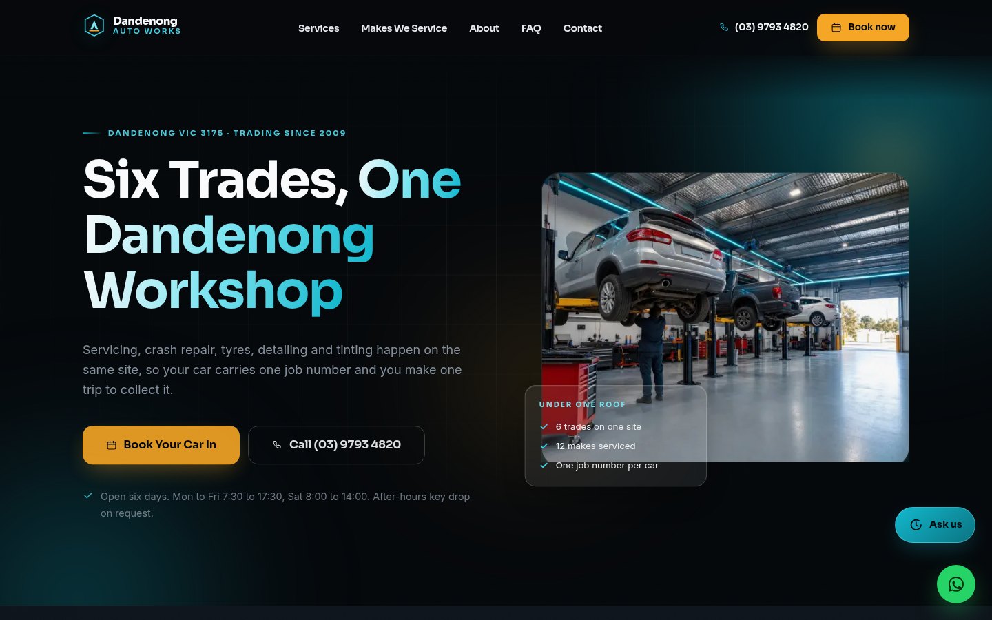 Mechanic workshop website design example by Ali Digital Marketing — Dandenong Auto Works