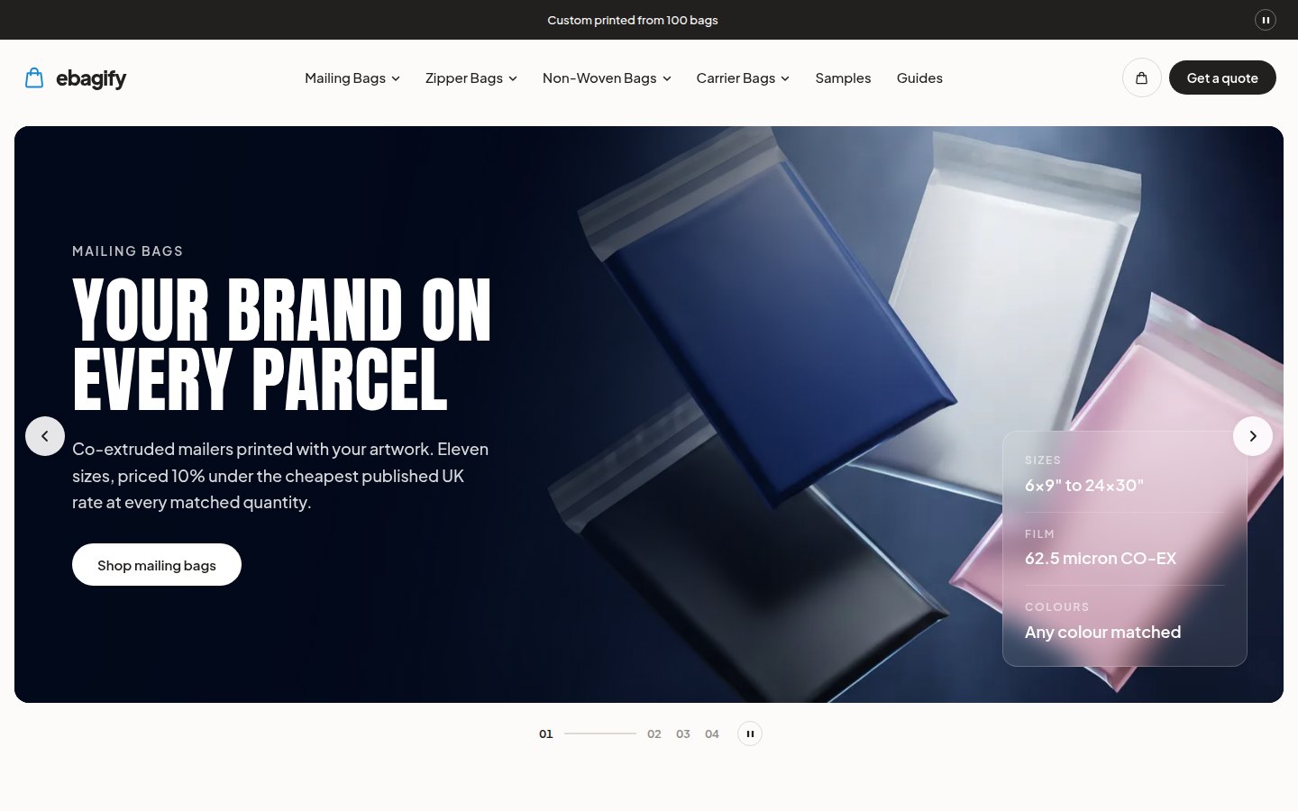 B2B ecommerce website design example by Ali Digital Marketing — ebagify custom printed packaging